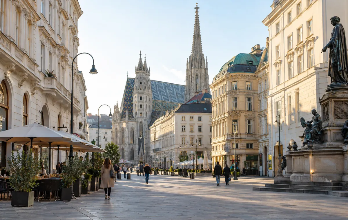 Morgendlicher Spazierweg durch das historische Zentrum von Wien.